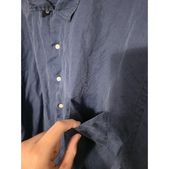 Polo Ralph Lauren Shirt Mens 4XB Blue Linen Silk Button Down Short Sleeve Pony - Picture 2 of 9